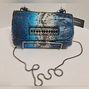 Bebe Vibrant Blue Snake Print Crossbody Bag